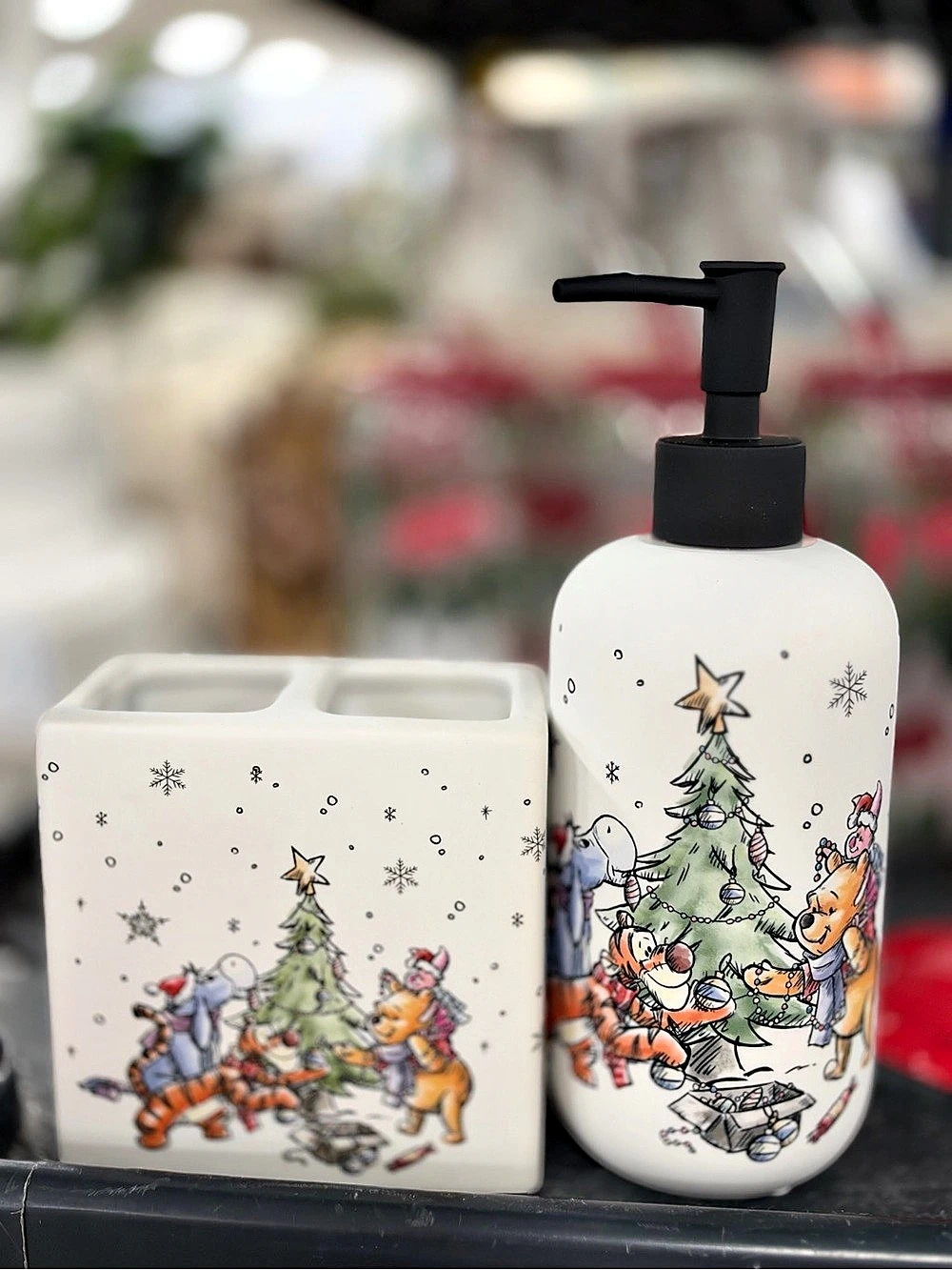 Winnie the Pooh Christmas Soap Dispenser and Toothbrush Holder Set